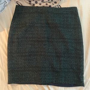 Emerald green/slight shimmer tweed/wool J crew The Perfect Skirt.